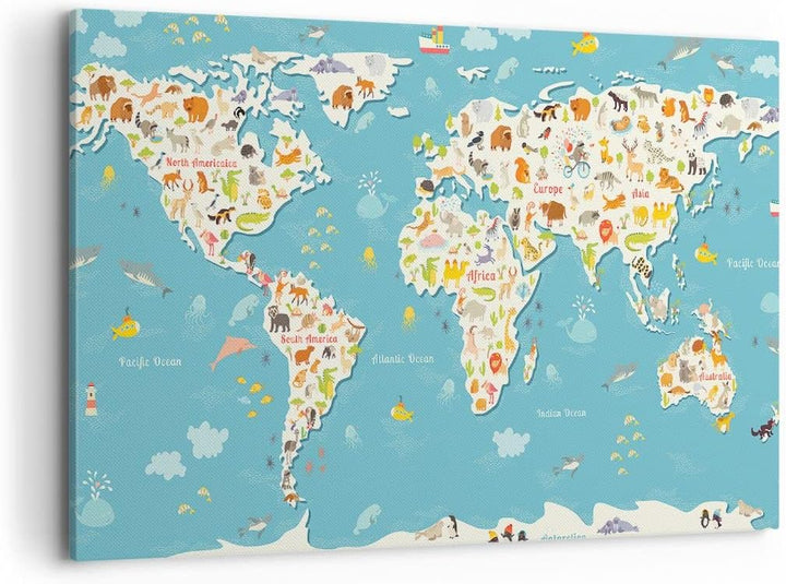 Bilder auf Leinwand 100x70cm Leinwandbild Geographie Globus Grafik Illustration Gross Wanddeko Bild