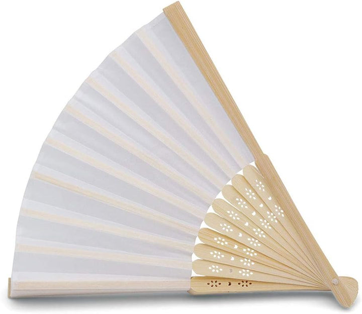 OLILLY 50 x Weisse Qualitätsfächer aus Stoff und Bambus – Für Hochzeit, Taufe, Feier oder Veranstalt