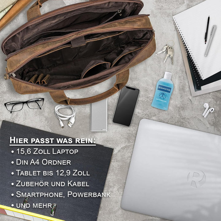 ROYALZ 'Boston' Umhängetasche Herren Leder gross 15,6 Zoll Laptoptasche Messenger Bag Männer Lederta
