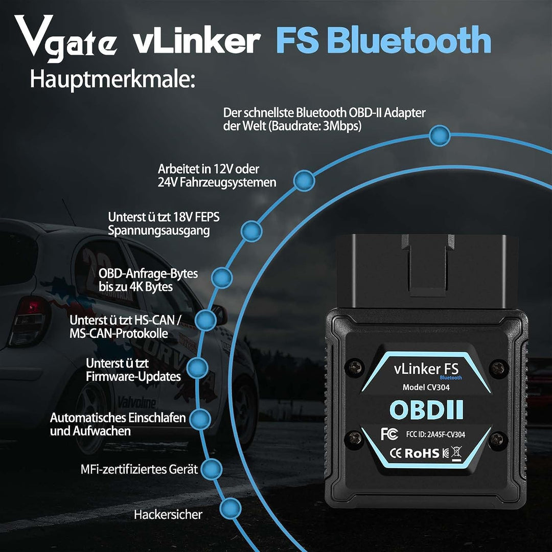Vgate vLinker FS Bluetooth OBD2 Diagnostic Device OBD2 Bluetooth Adapter for iOS Android & Windows