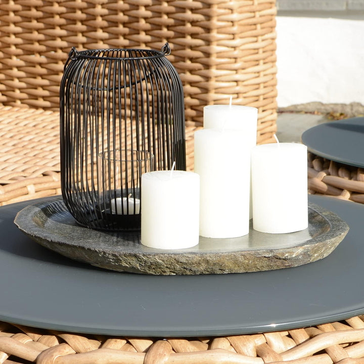 wohnfreuden Naturstein Tablett grau rund 40 cm - Steintablett innen poliert Dekoration Steinschale