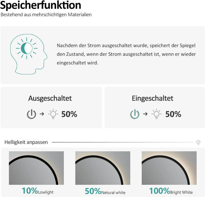 EMKE LED Badspiegel Rund ф80cm Spiegel mit Beleuchtung Runder Badspiegel Schwarzer mit Touch, Antibe