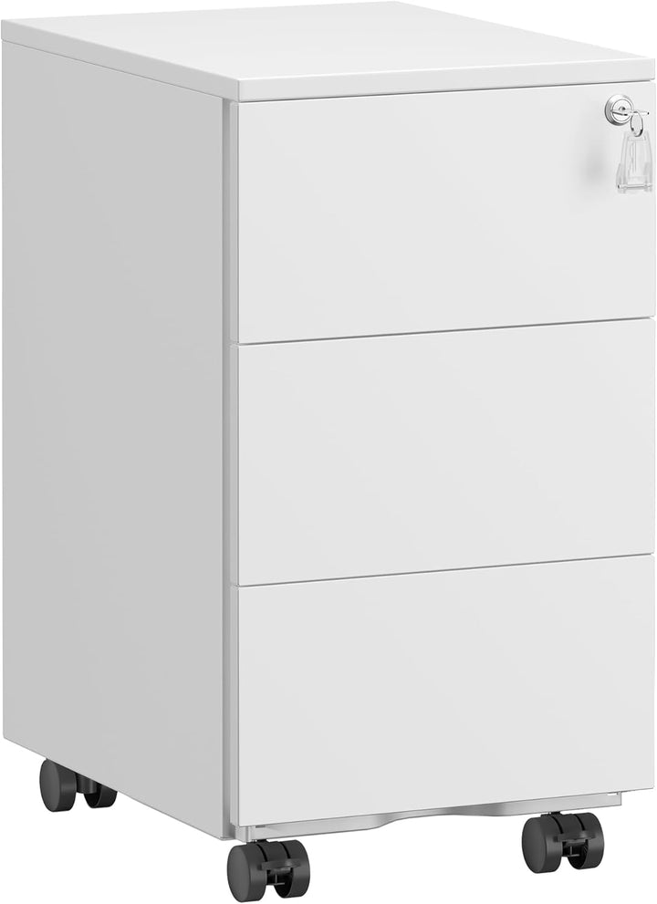 SONGMICS Schubladenschrank, Rollcontainer, mobiler Aktenschrank, Metallschrank, Druckertisch, abschl