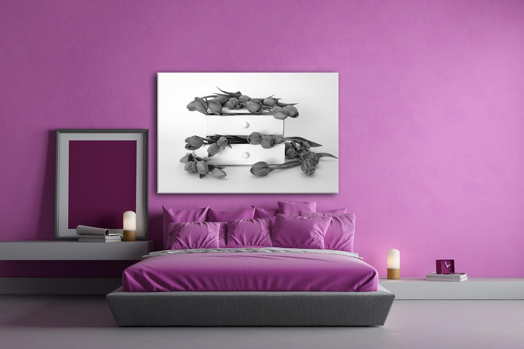 deyoli wild verstreute Tulpen Format: 80x60 Effekt: Schwarz/Weiss als Leinwand, Motiv fertig gerahmt