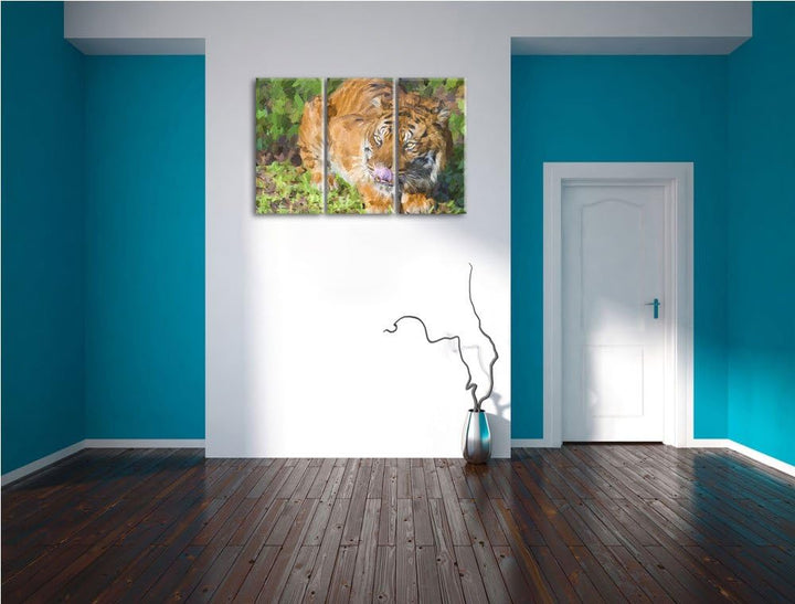 grosser Tiger Spezial 3-Teiler Leinwandbild 120x80 Bild auf Leinwand, XXL riesige Bilder fertig gera