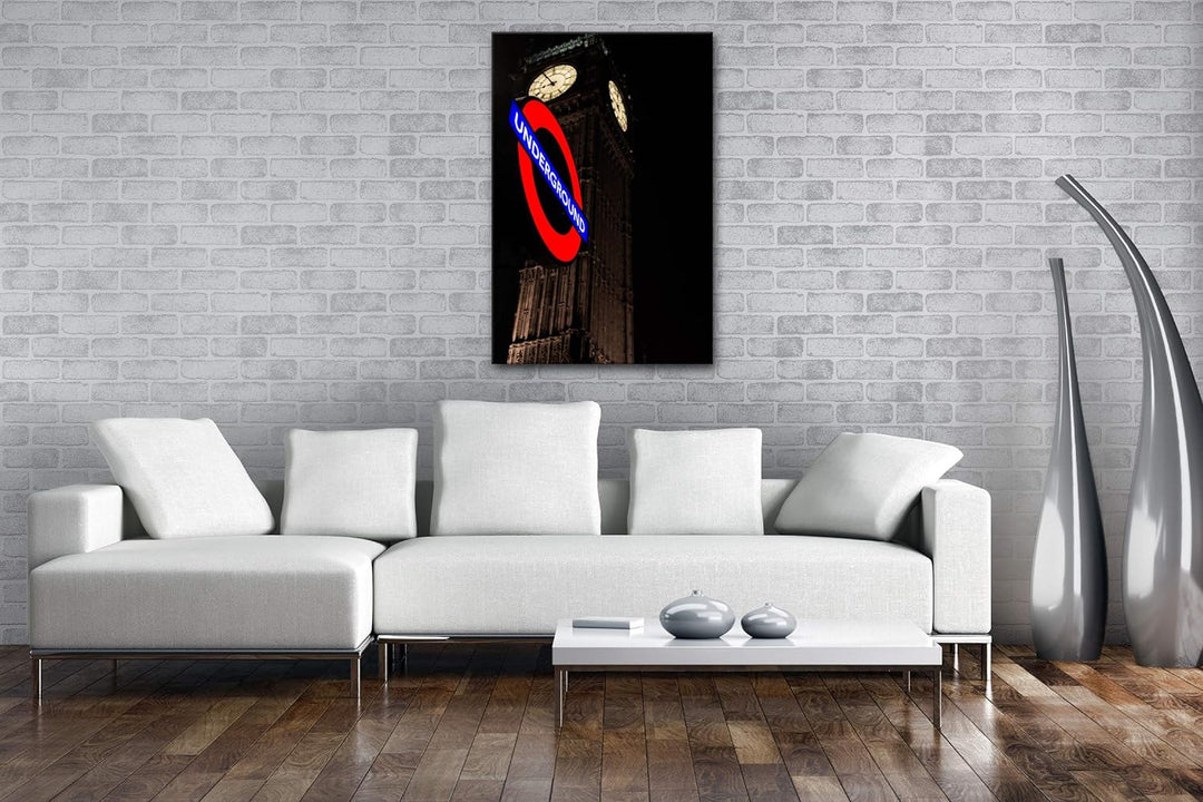 deyoli Underground Schild in London Format: 100x70 als Leinwandbild, Motiv fertig gerahmt auf Echtho