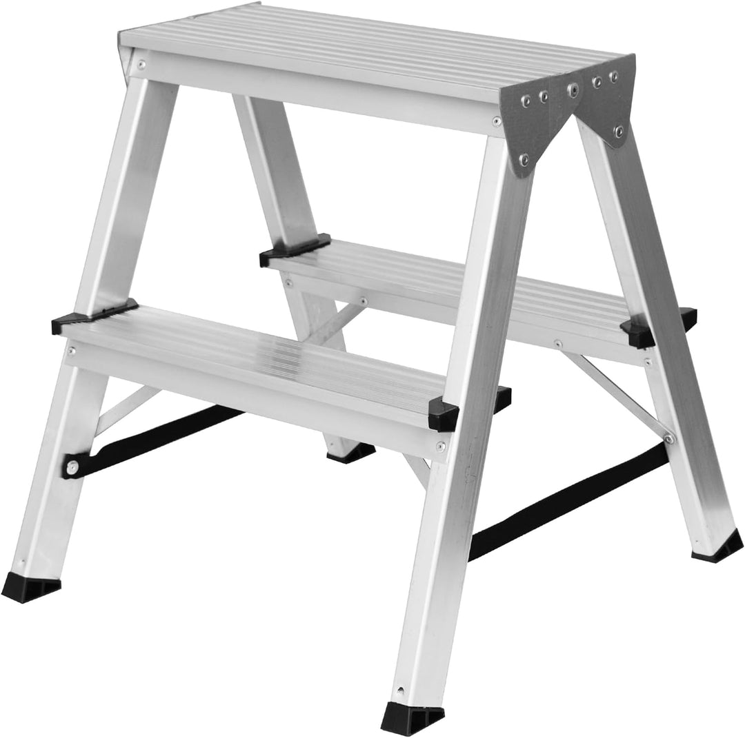 Zweiseitige Aluleiter Klappleiter Haushaltsleiter 2x2 Stehleiter Tragkraft 125kg EN131 | 2 Stufen /