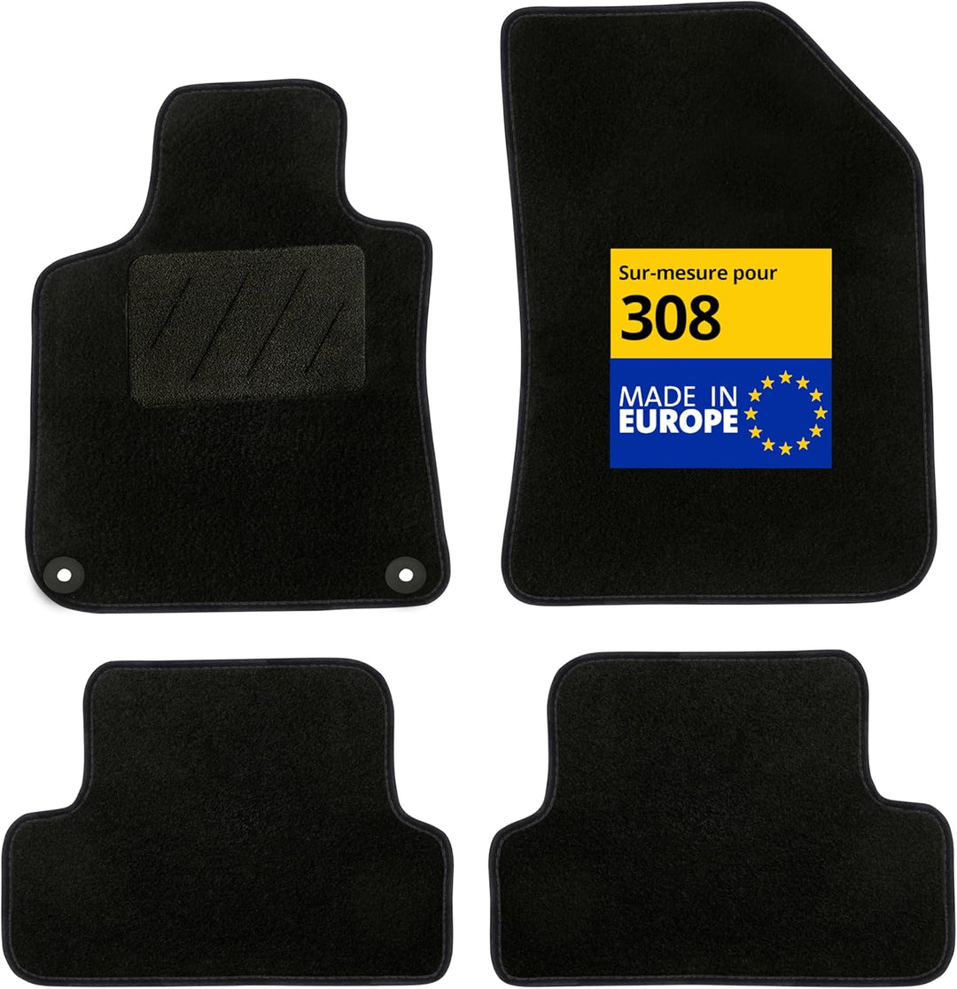 DBS - Autofussmatten - Massgeschneidert für 308/308SW - Mit Befestigungsclips - Antirutschmatten - 4