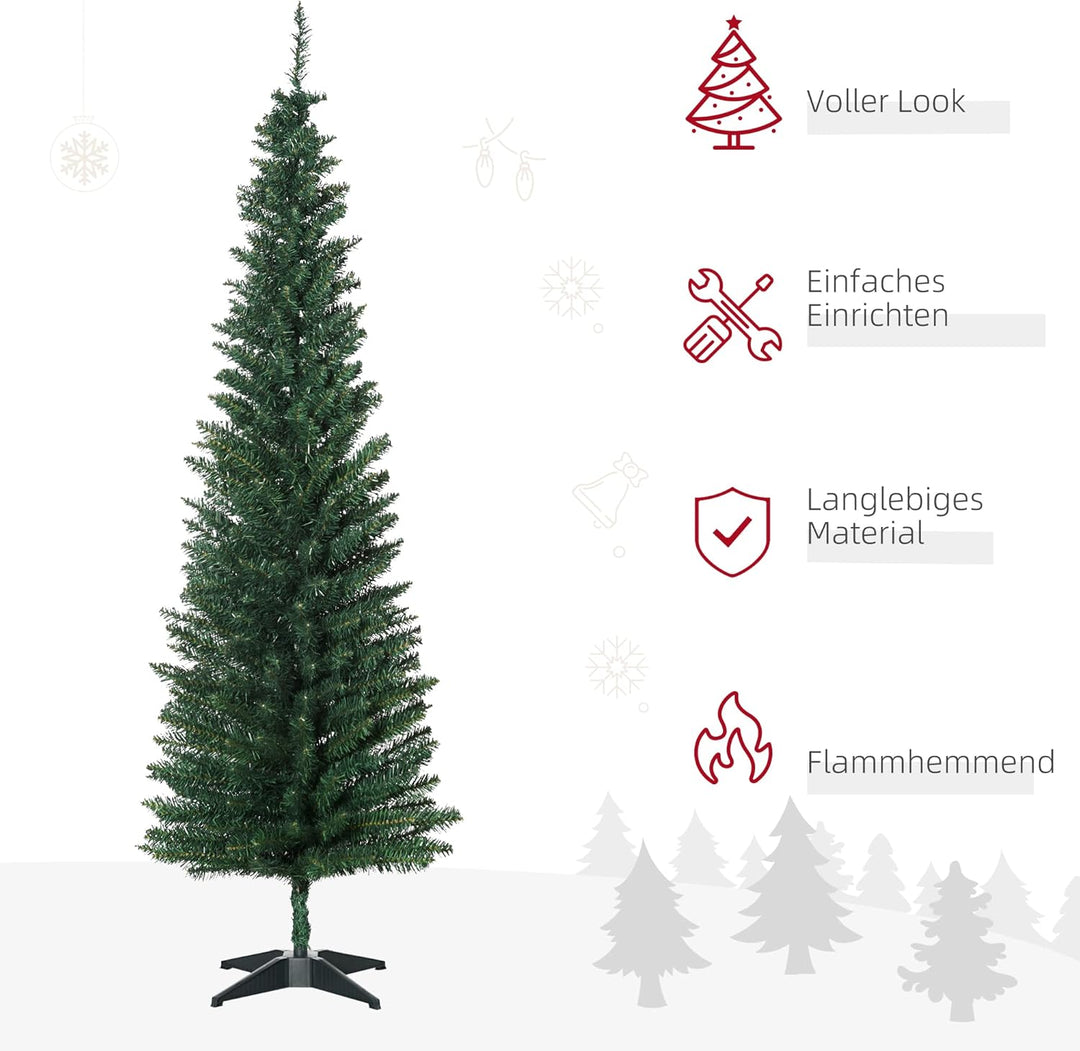 HOMCOM Künstlicher Weihnachtsbaum 1,8 m, Schmaler Christbaum mit Ständer, 390 Äste, Zerlegbar, Weihn