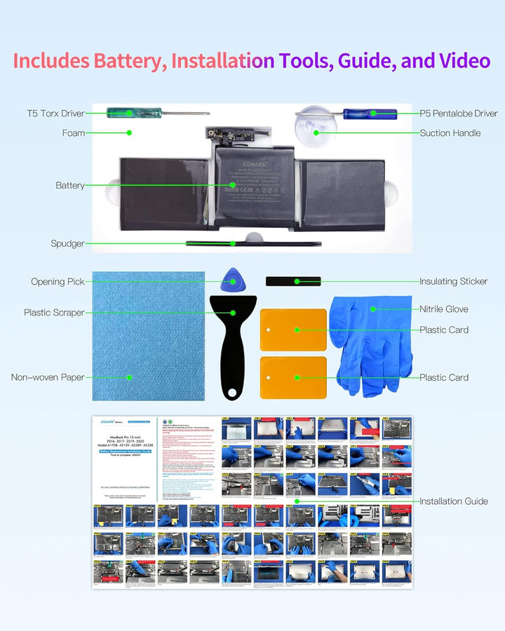 ASMARK MacBook Pro A1708 Akku für 13-Zoll A1708(2016,2017) A2159(2019) A2289(2020) A2338(2020,2022)