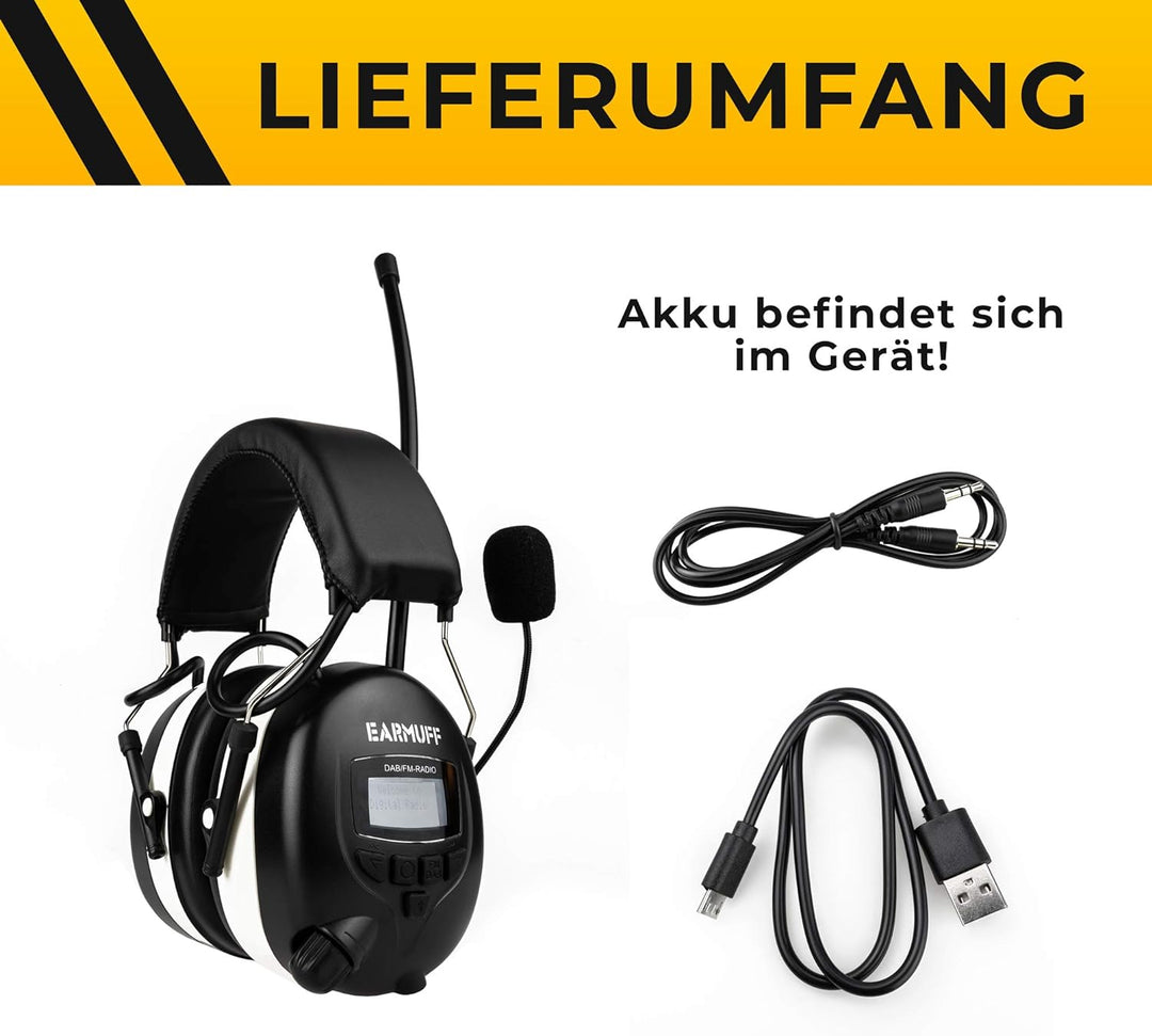EARMUFF Gehörschutz mit DAB+ & FM 31dB Dämmung | Lieblingsradiosender & Musik über Digital Radio & F