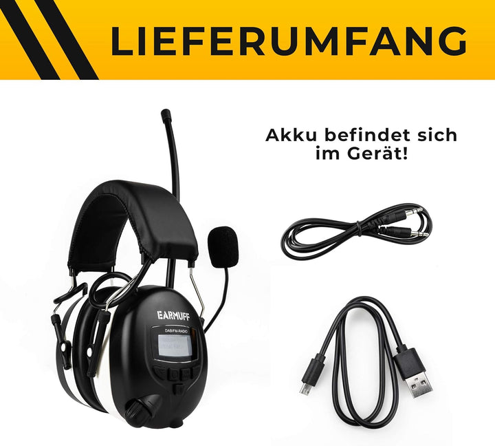 EARMUFF Gehörschutz mit DAB+ & FM 31dB Dämmung | Lieblingsradiosender & Musik über Digital Radio & F
