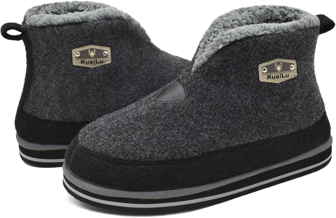 KuaiLu Hausschuhe Boots Herren Winter Filz Hausstiefel Warm Plüsch Flauschige Fell Hüttenschuhe Kusc