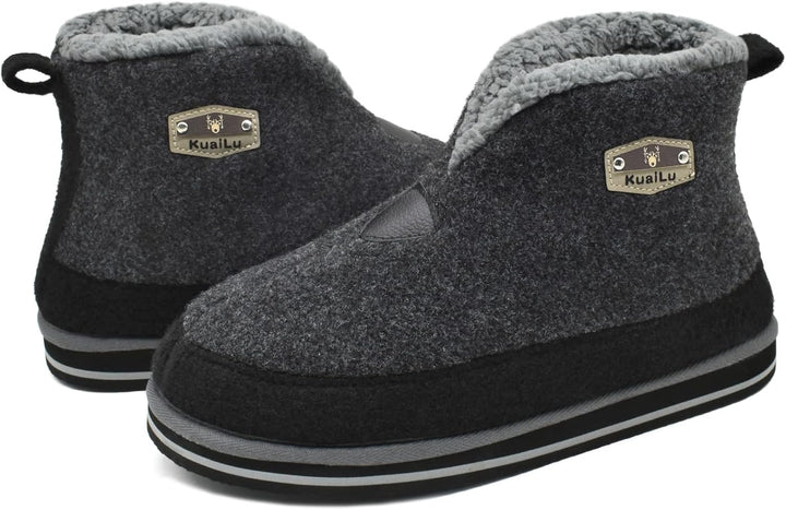KuaiLu Hausschuhe Boots Herren Winter Filz Hausstiefel Warm Plüsch Flauschige Fell Hüttenschuhe Kusc