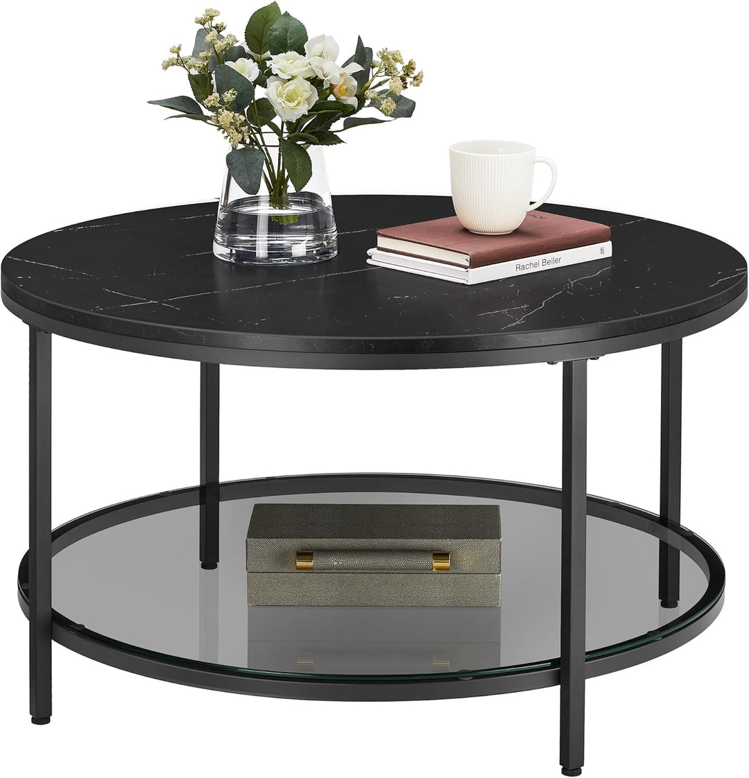 VASAGLE Couchtisch, Wohnzimmertisch, Sofatisch, für Wohnzimmer, mit Glasplatte, viel Stauraum, einfa