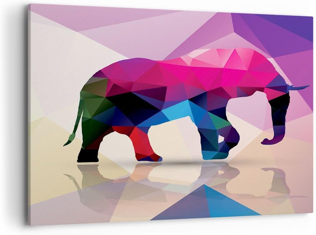 Bilder auf Leinwand 100x70cm Leinwandbild Elefanten Illustration Bunt Gross Wanddeko Bild Schlafzimm