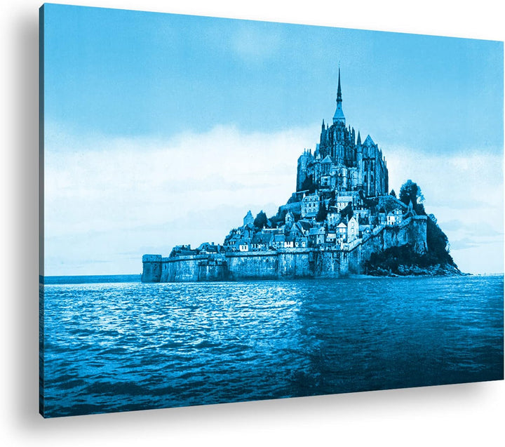 deyoli Küste von Mont St Michel Format 80x60 Effekt: Monocrome Blau als Leinwandbild, Motiv fertig g