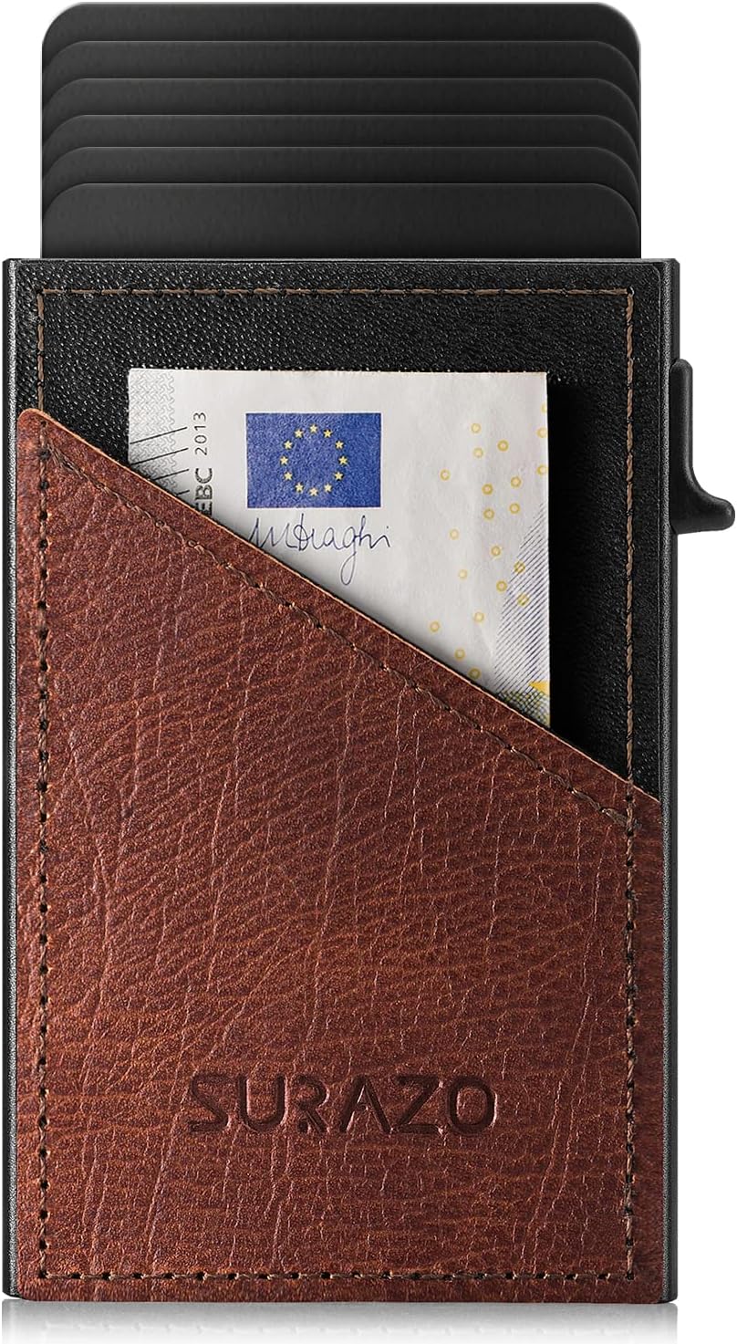 SURAZO® Echtleder Mini Card Holder | Kreditkartenetui mit Münzfach | Slim Geldbörse mit Kartenfach |
