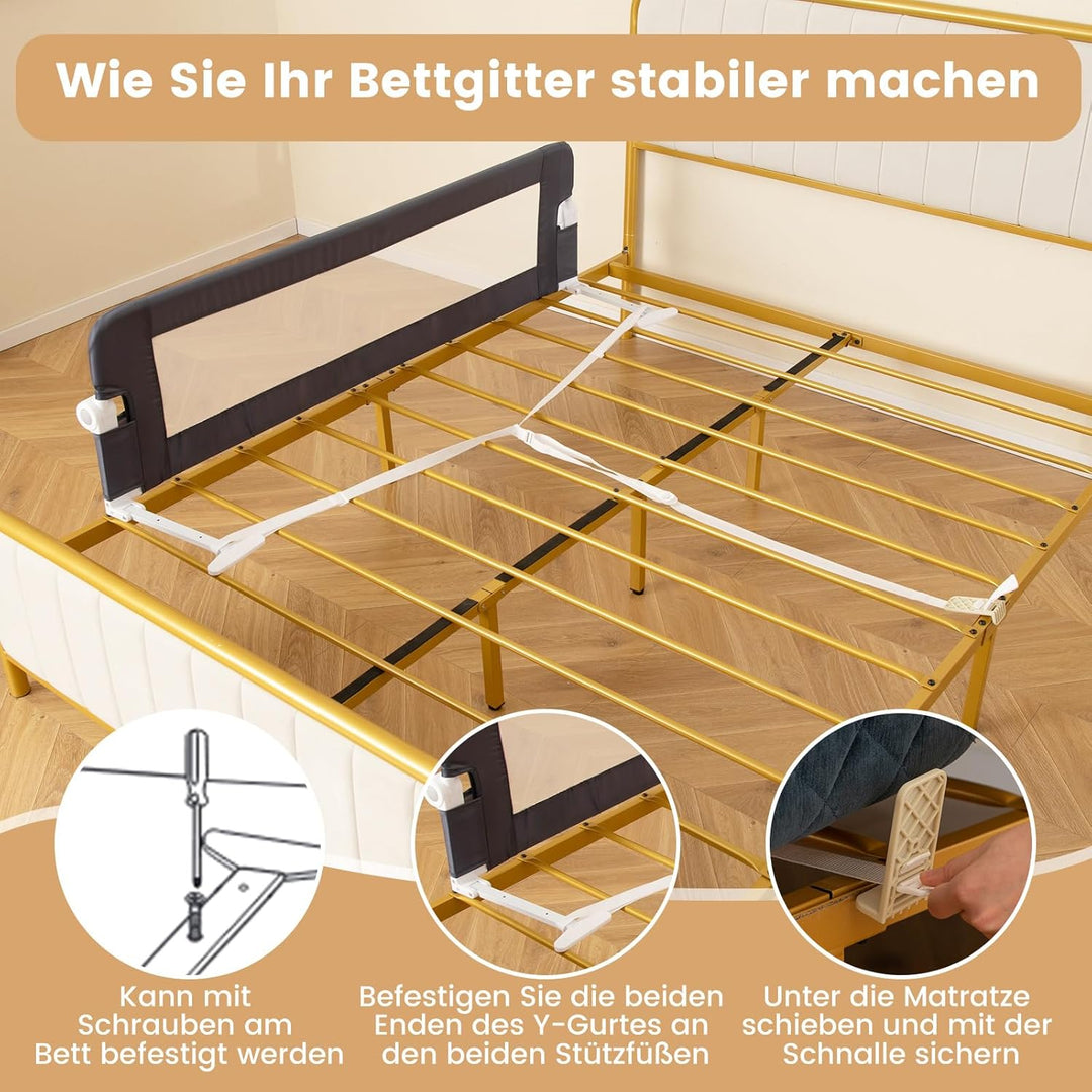 COSTWAY Bettgitter klappbar, Bettschutzgitter mit Verstellbarer Gurte, EIN-klick-Faltung, Rausfallsc