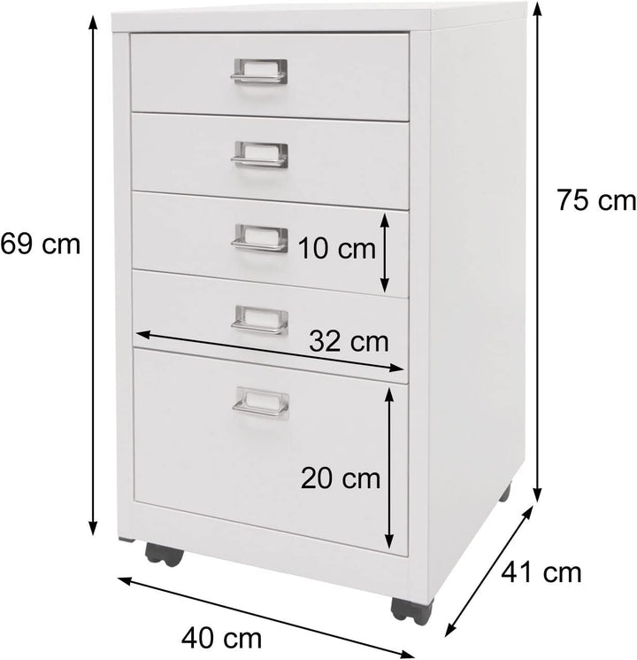 Mendler Rollcontainer HWC-L49, Schubladenschrank Stahlschrank Aktenschrank, Metall 75x40x41cm 5 Schu