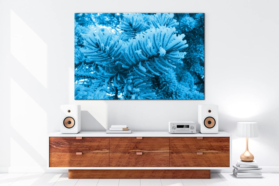 deyoli Schnee bedeckter Nadelbaum Format 80x60 Effekt: Monocrome Blau als Leinwandbild, Motiv fertig