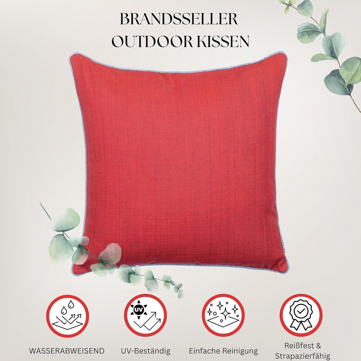 Brandsseller Outdoor Garten Kissen Dekokissen mit Paspel - Leinenoptik Uni Schmutz- und Wasserabweis