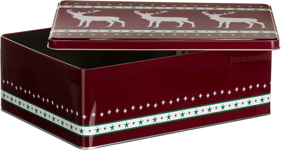 Brandsseller 5er Set Keksdose rechteckig Weihnachtsdose Plätzchendose Gebäckdose Metall Rentier 5er