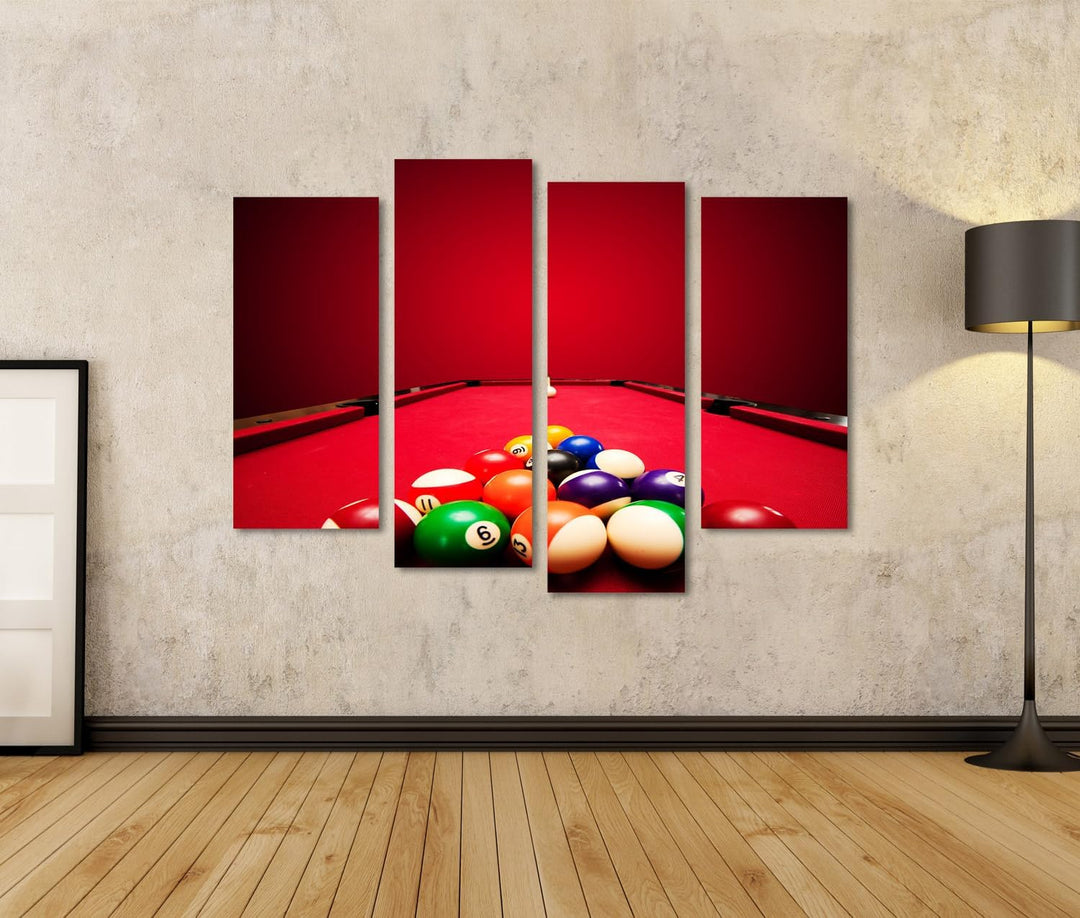 islandburner Bild auf Leinwand Billardkugeln In Dreieck Auf Rotem Billardtisch Bilder Wandbilder Pos