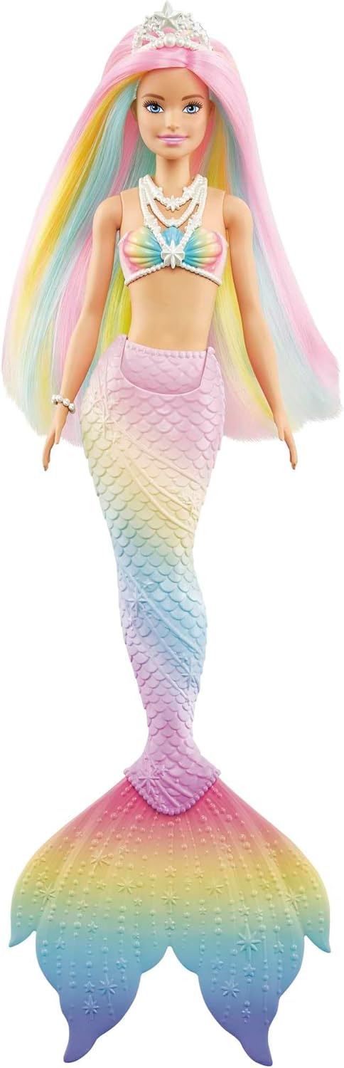 Barbie Dreamtopia Rainbow Magic Mermaid, Barbie Meerjungfrau mit Regenbogenhaaren, Farbwechselpuppe