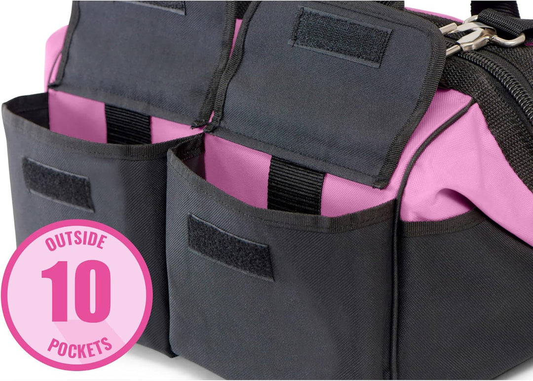 Pink Power Werkzeugtasche für Damen, mit 22 Aufbewahrungstaschen und Schultergurt, 40,6 cm