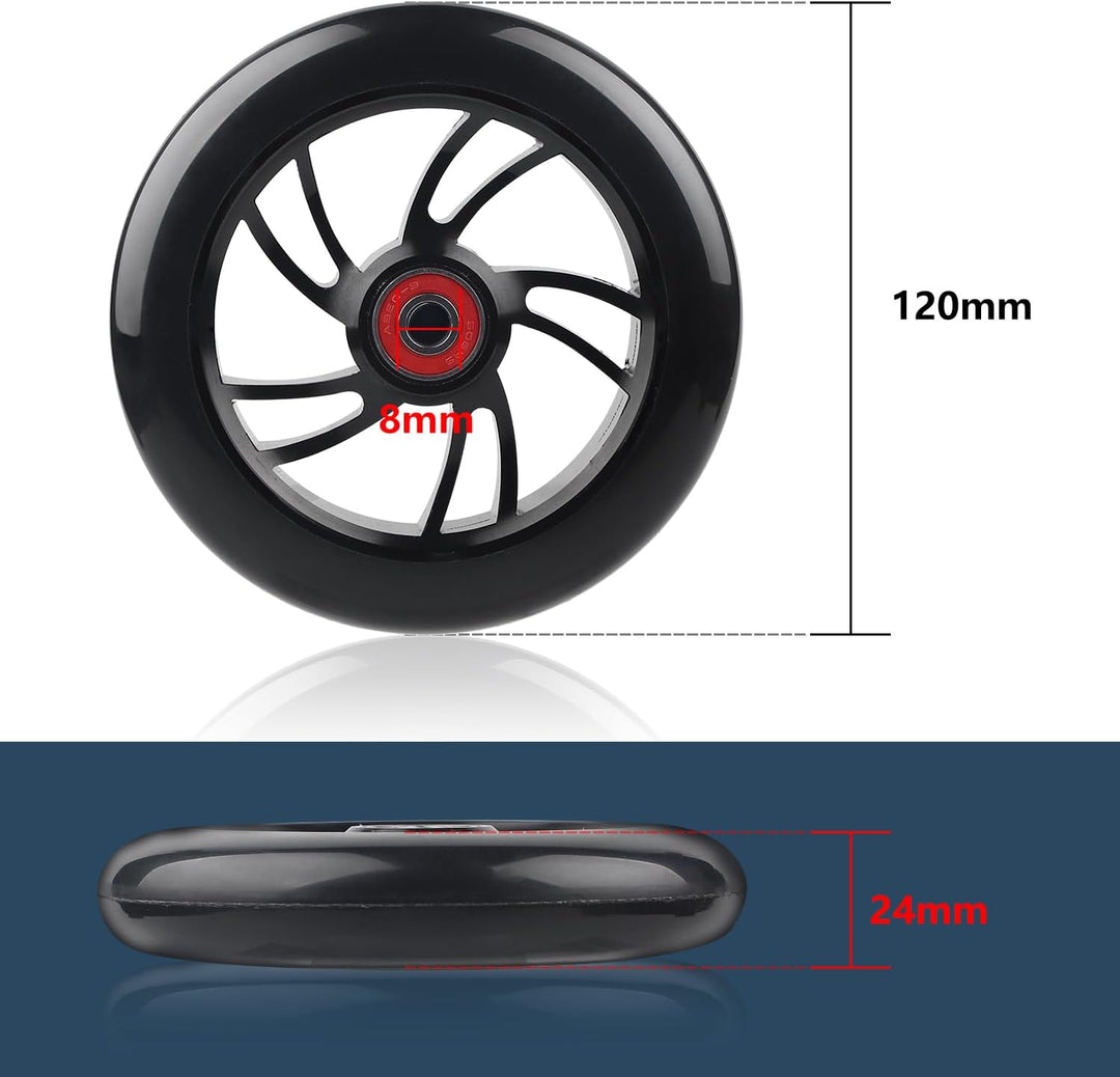 DBREAKS 2 Stück Stunt Scooter Rollen 120mm, Ersatzräder für Scooter 120mm Schwarz, Scooter Ersatzräd