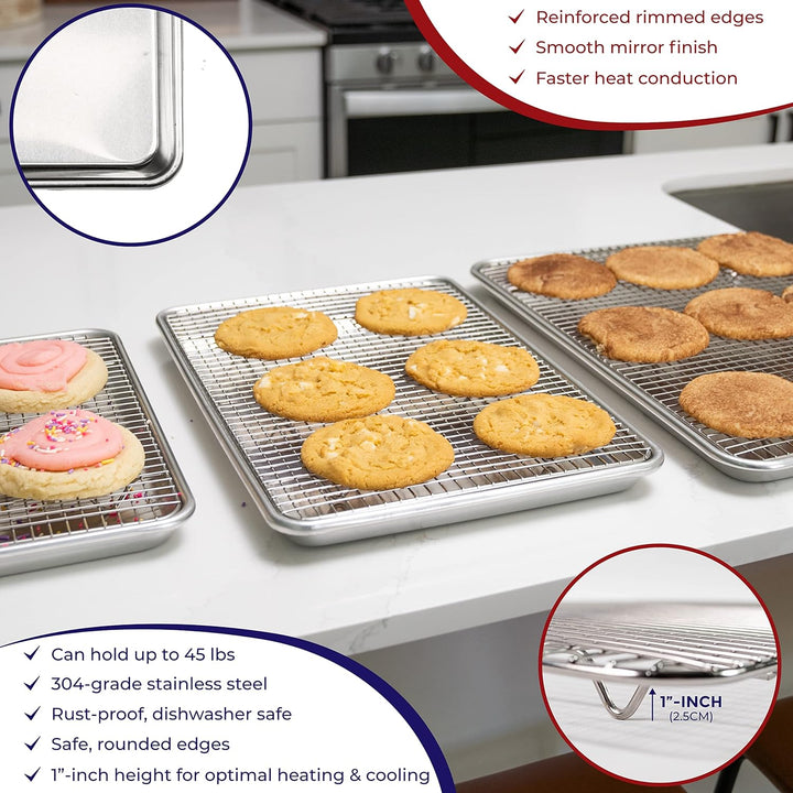 KITCHENATICS Robuste Halbblech-Backform mit Gestell-Set, Backblech für Ofen, Aluminiumblech mit Rand