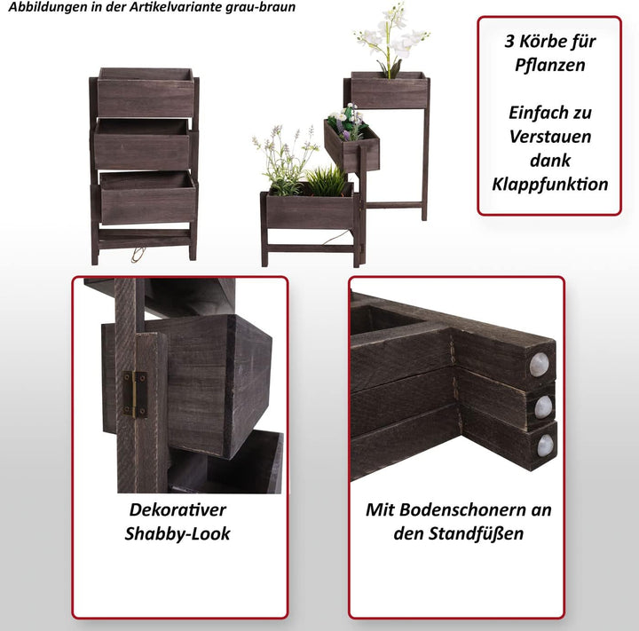 Mendler Pflanzregal T275, Standregal Blumenständer Pflanzkasten, 65x108x15cm, Holz Shabby-Look Vinta