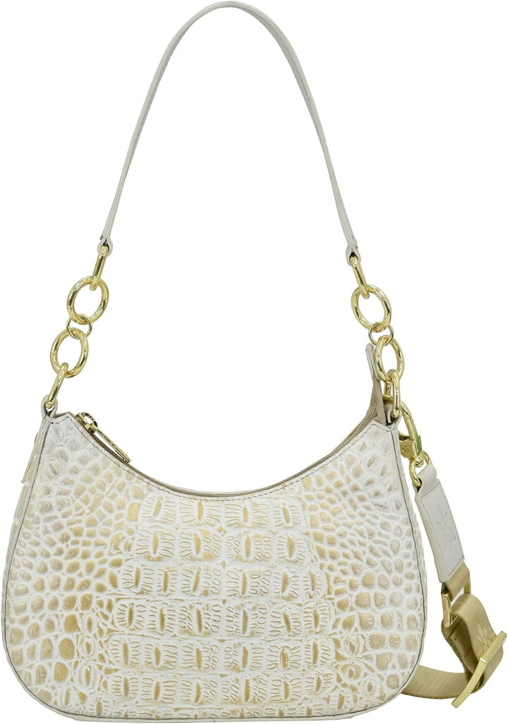 Anuschka Women's Hobobag aus Echtleder, handbemalt, kleine Grösse Croco Embossed Cream Gold, Croco E