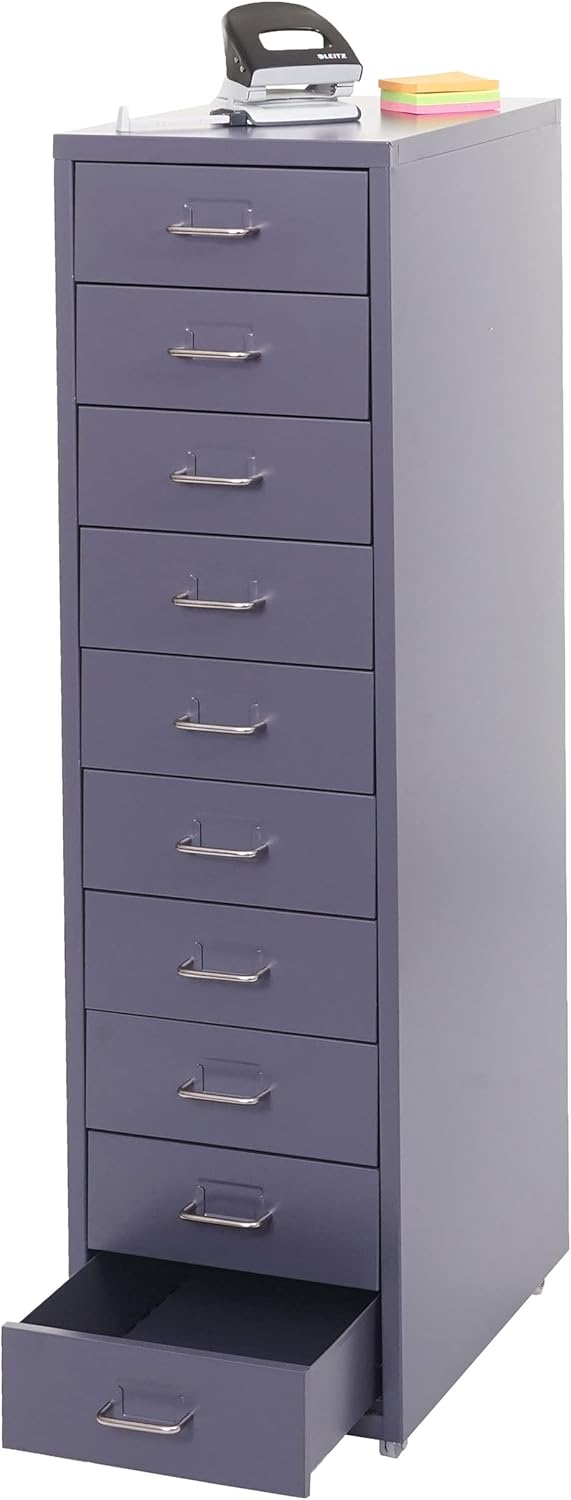 Mendler Rollcontainer Boston T851, Schubladenschrank Stahlschrank, 110x28x41cm 10 Schubladen - dunke