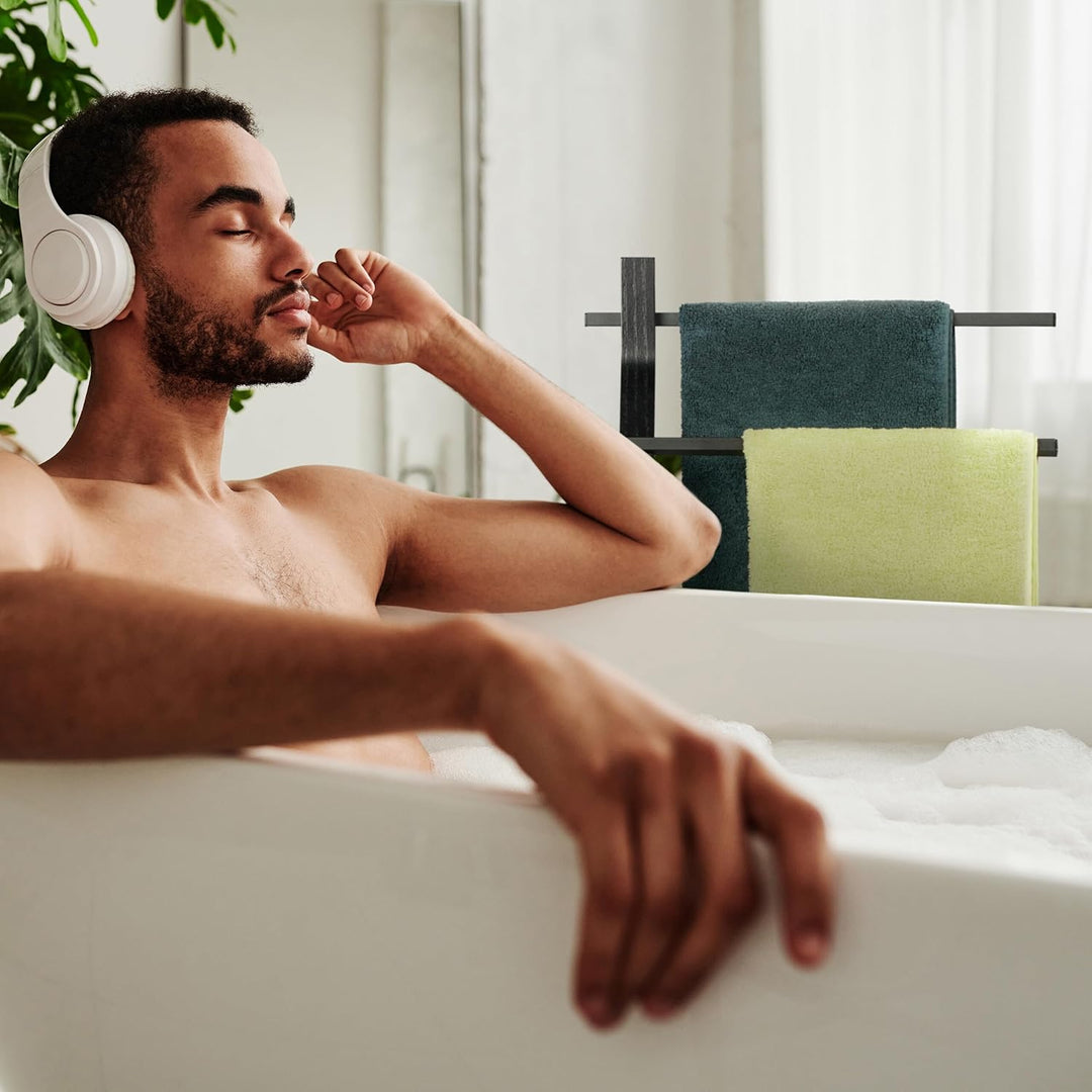 Relaxdays Handtuchständer geknicktes Design, 2 Metallstangen, HxBxT: 85 x 43,5 x 20 cm, Badständer,