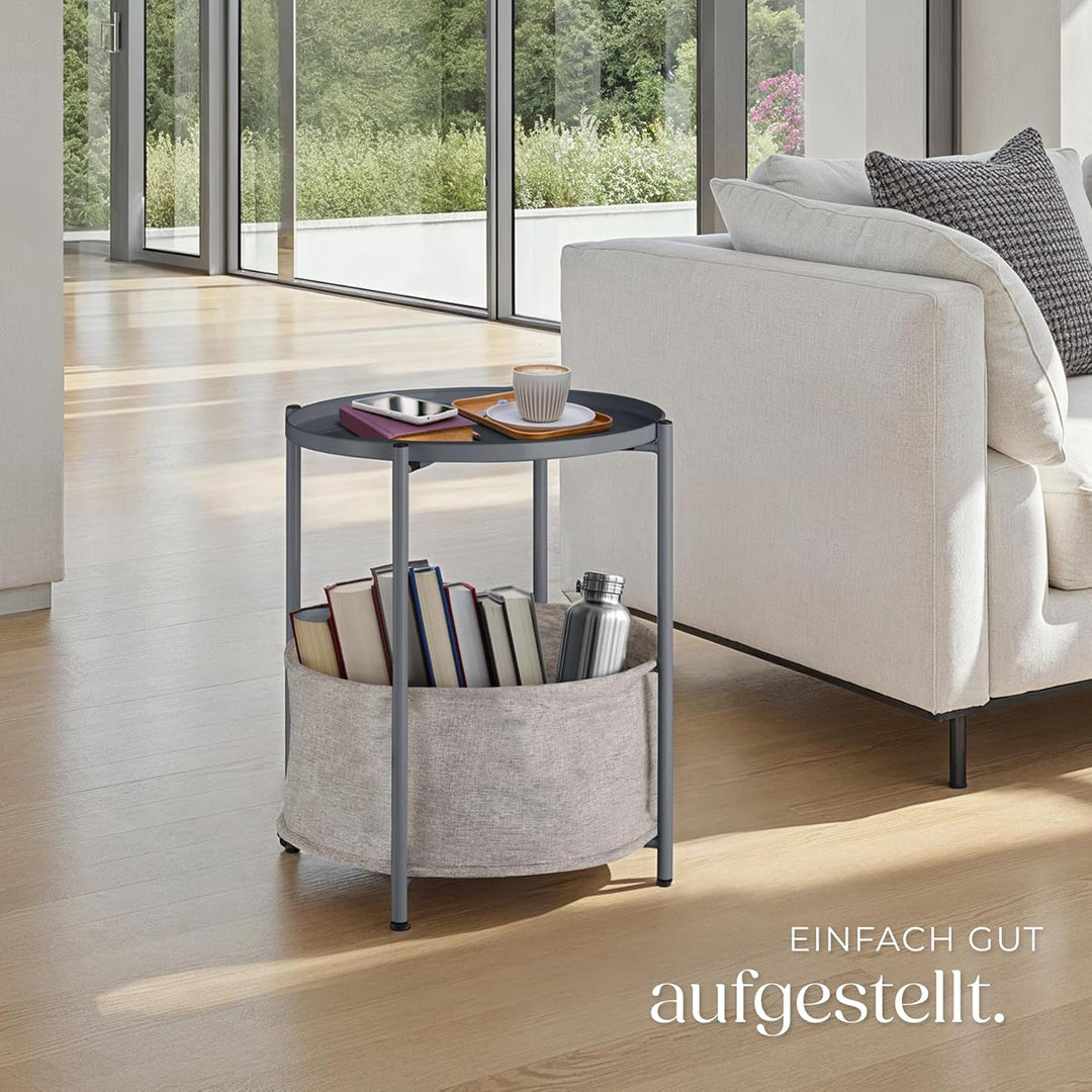 tectake 800912 Beistelltisch rund aus Metall, abnehmbares Tablett, Couchtisch mit Korb als Stauraum,