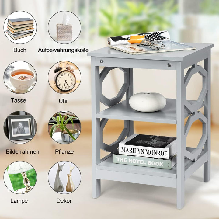 COSTWAY Nachttisch 3 Ebenen, 2er Set Beistelltisch Nachtschrank, Sofatisch Couchtisch für Schlafzimm