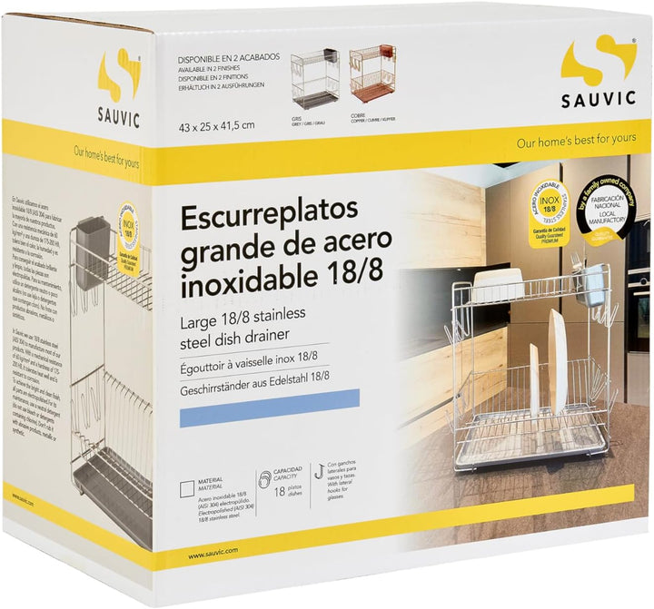 Sauvic Grosser Edelstahl-Geschirrabtropfer, 43x25x41,5 cm