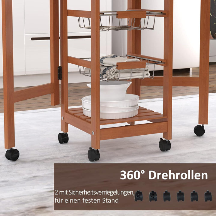 HOMCOM Küchenwagen, Servierwagen mit klappbarer Tischplatte, Rollwagen, Küchentrolley Küchenrollwage