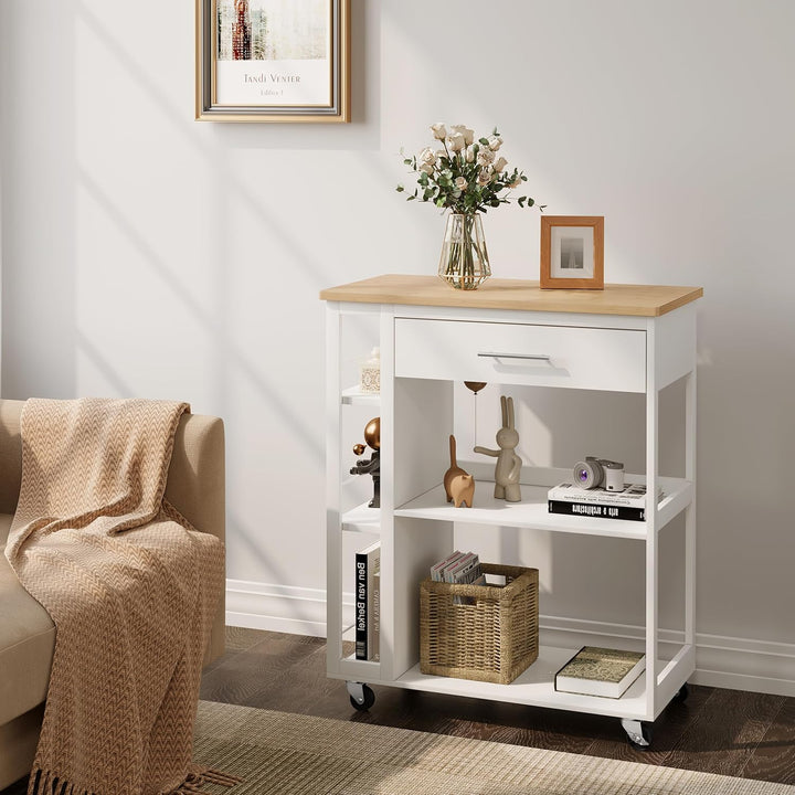 WOLTU Küchenwagen mit Arbeitsplatte, Servierwagen mit Rollen, Rollwagen mit Schublade offenen Ablage