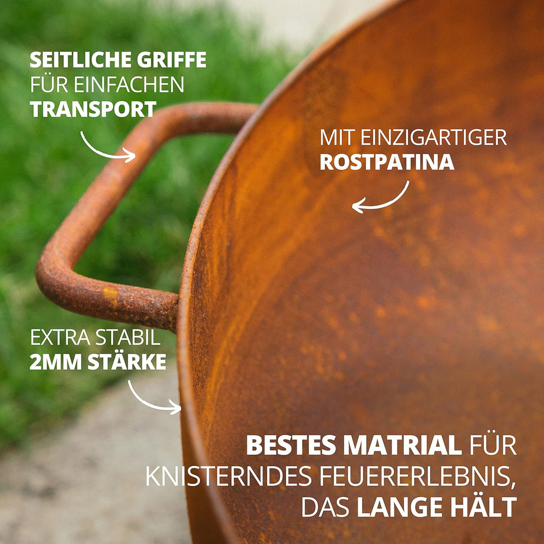 Finnwerk HARRI Feuerschale Rostoptik 80 cm - Exklusiver Stahl mit edler Rost-Patina - Feuerschalen f
