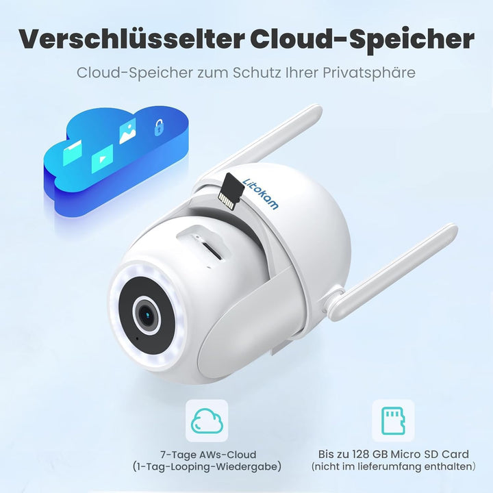 litokam Überwachungskamera Aussen 2.5K, 4MP WLAN Outdoor Kamera mit bewegungsmelder, 360 Grad Kamera