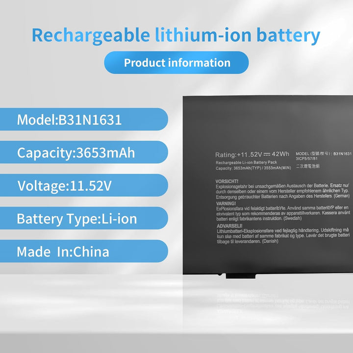 B31N1631 Ersatz-Laptop-Akku für Asus VivoBook 15 X505BP X505BA X505BA-BR016T Series Notebook Schwarz