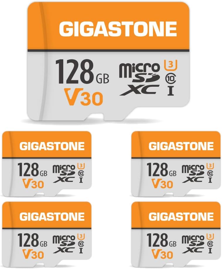 Gigastone 128GB MicroSDXC Speicherkarte 5er-Pack + SD Adapter, für Gopro, Action-Kamera, Drohne, DJI