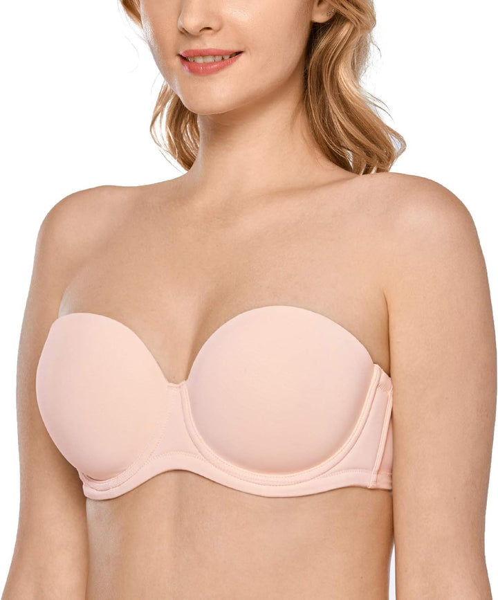 DELIMIRA Damen Trägerloser BH mit bügel Grosse Grössen Seamless Dirndl BH mit Geformte Cups 80D Apri