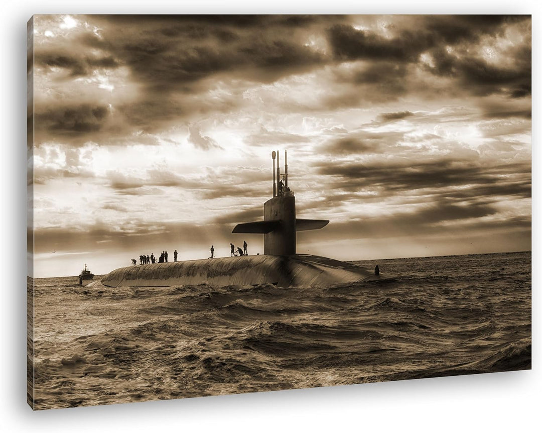 deyoli Militär U Boot auf offener See Format: 100x70 Effekt: Sepia als Leinwandbild, Motiv fertig ge