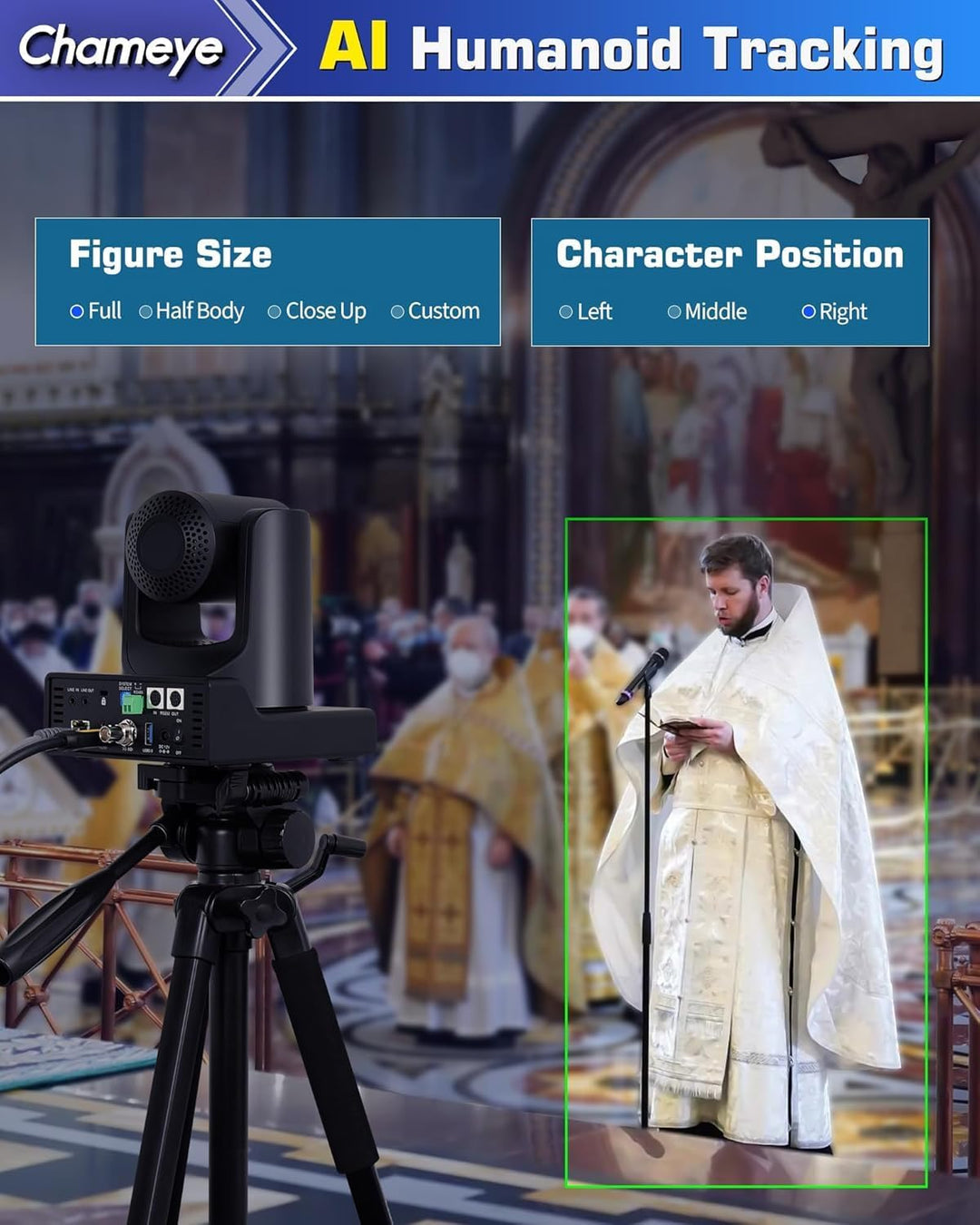 Chameye NDI PTZ Camera 30x Optical Zoom AI Auto Tracking PTZ Camera with LCD Display, NDI 3G-SDI IP