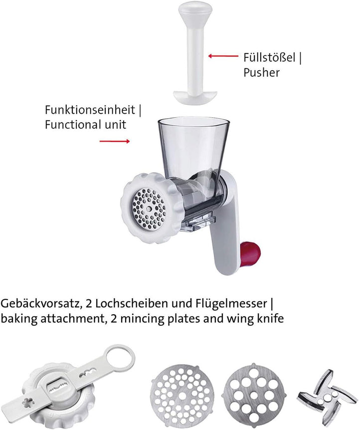 Westmark Fleischwolf-Aufsatz mit 2 Lochscheiben und Spritzgebäckvorsatz, Ergänzungsset zu Trommelrei