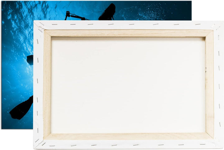 deyoli Taucher im tiefen Ozean Format 80x60 Effekt: Monocrome Blau als Leinwandbild, Motiv fertig ge